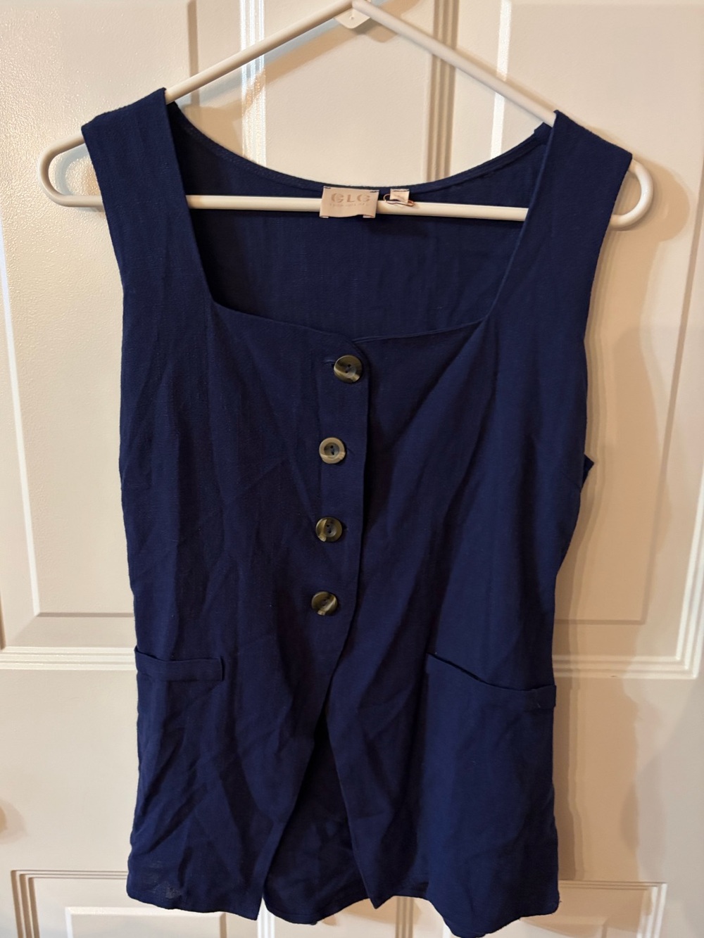 Good Luck Gem Navy Button-Front Square Neck Tank